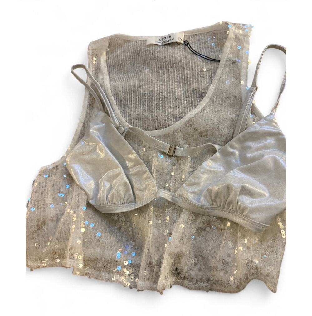 2 for 1!! NWOT Atoir silver sequin crop top in a S #party #glam